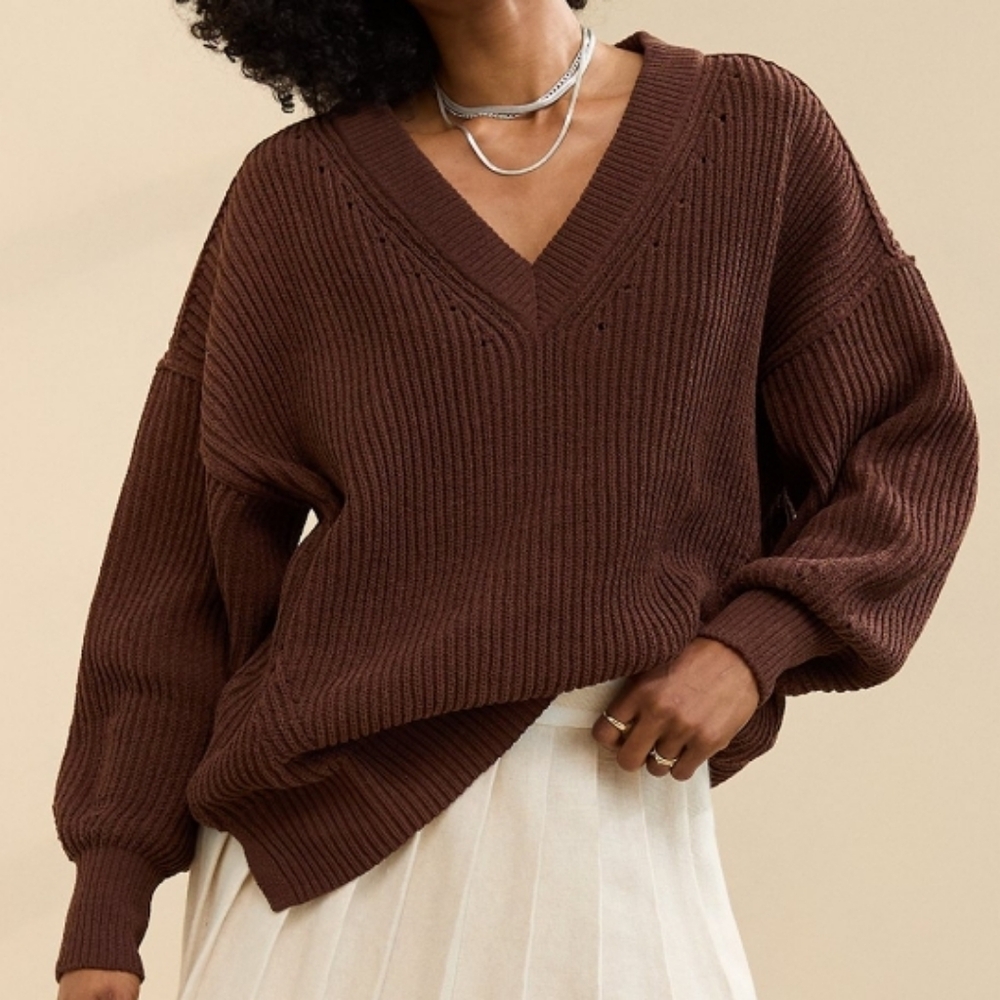 Aerie Offline Cozy Brown V-Neck Sweater size XS